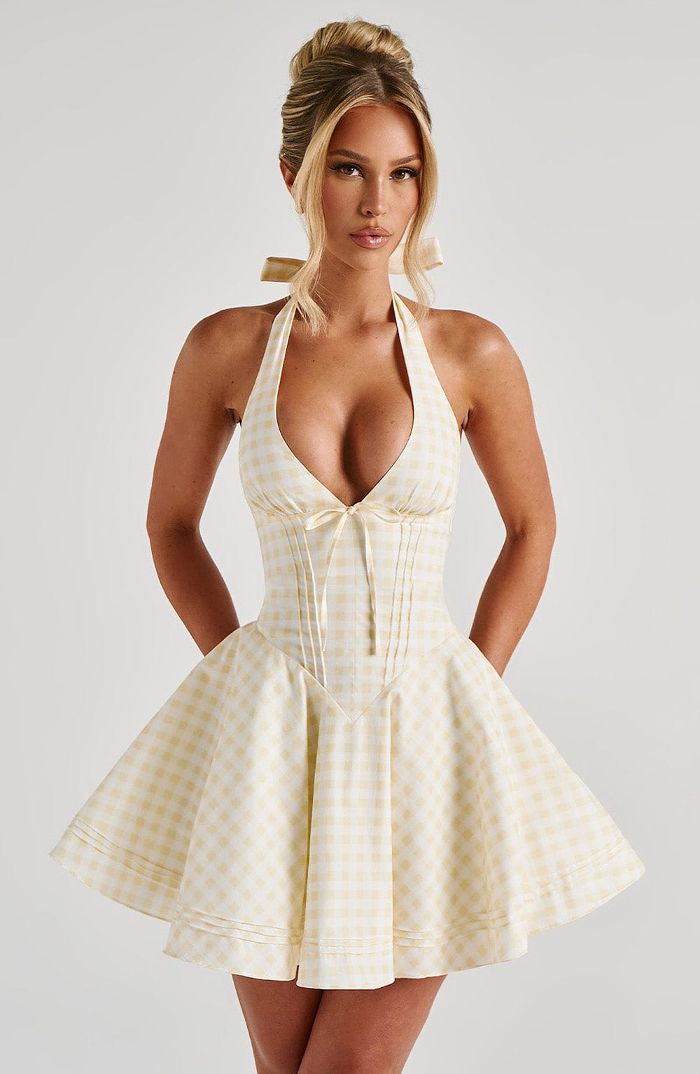 doris-mini-dress-lemon-gingham-dress-xs-babyboo-fashion-32998627672127 Doris Mini Dress - Lemon Gingham - Image 1